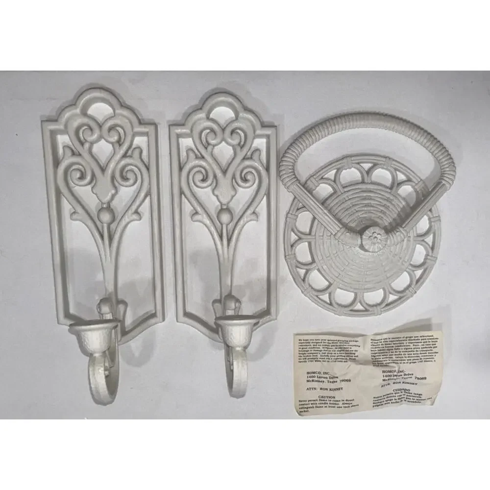 Vtg 1985 Homco White Faux Wicker Rattan Wall Hanging Towel Holder Bath MCM Retro